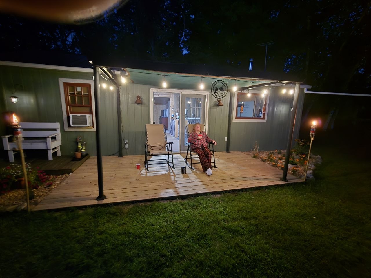 Cabin lights in evening